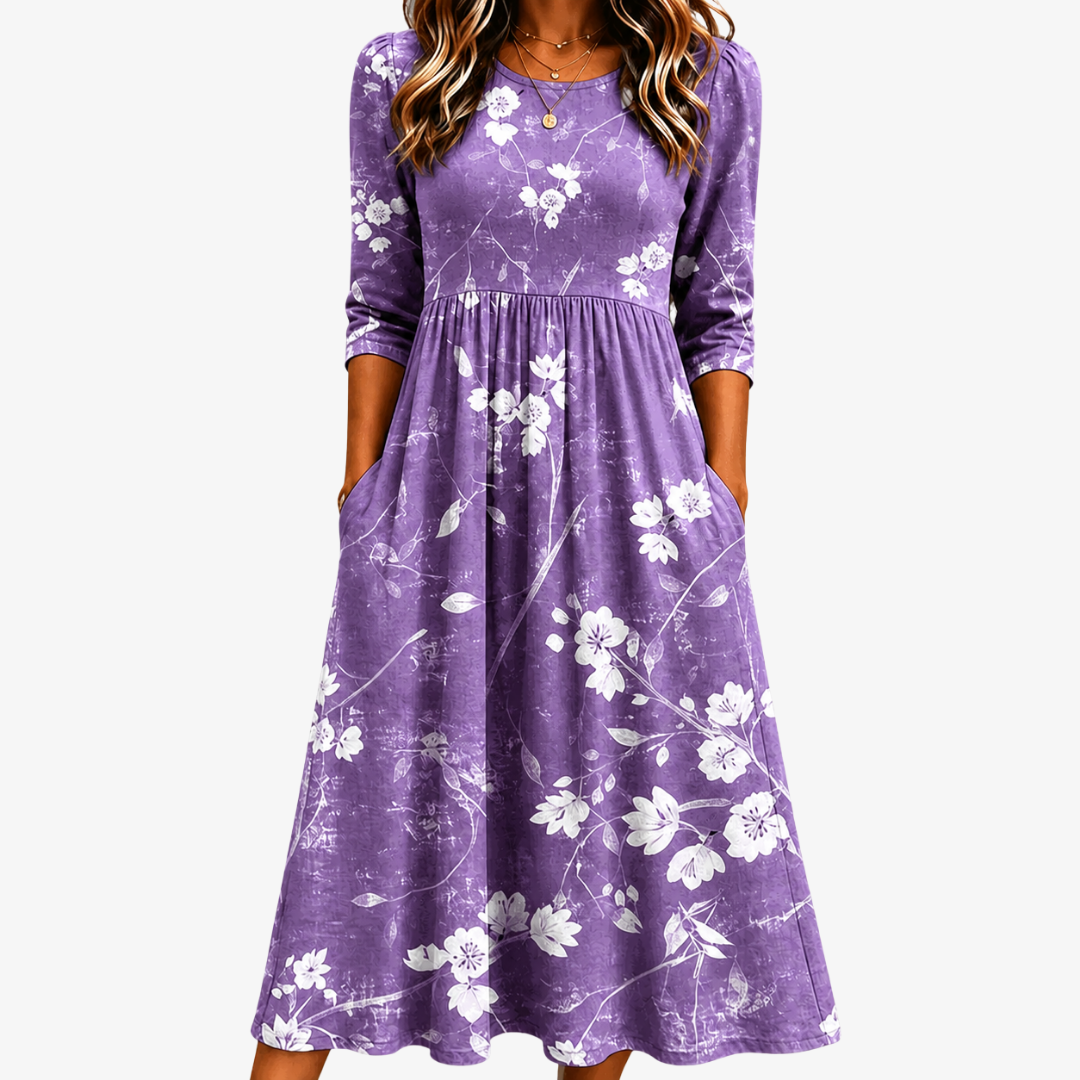 Lavender Bloom Comfort Pocket Midi Dress