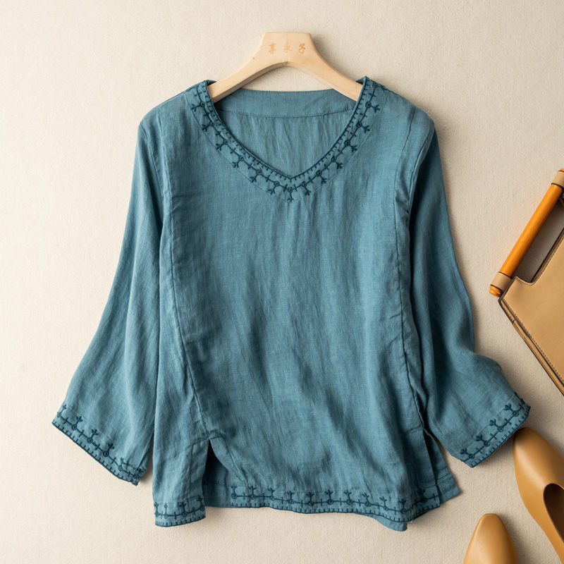 Mary™ | Pattern V-Neck Blouse