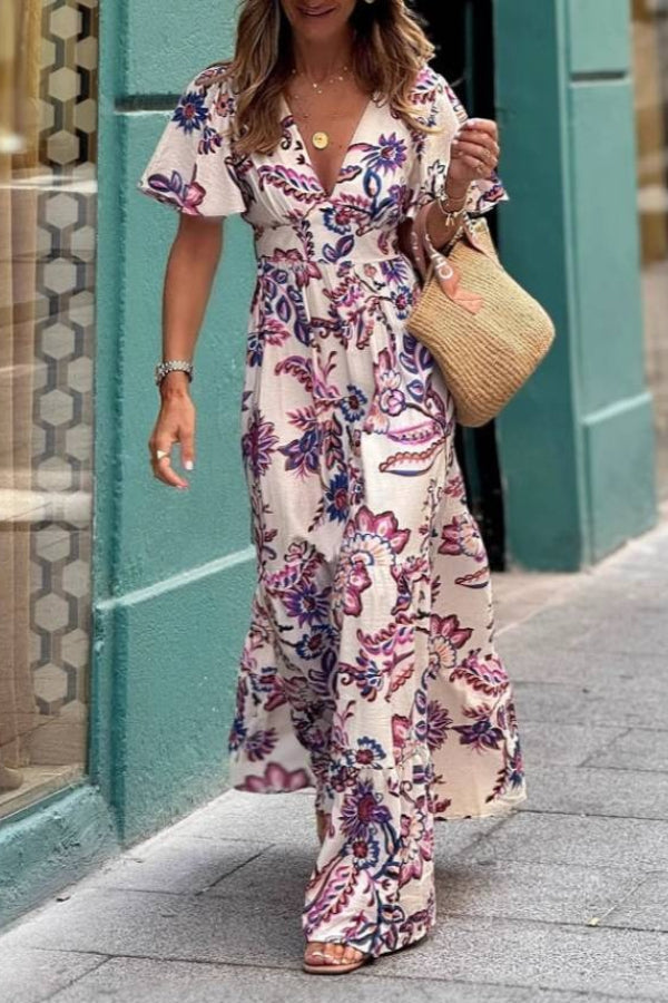 Joan  | Floral Print Puff Sleeve Maxi Dress